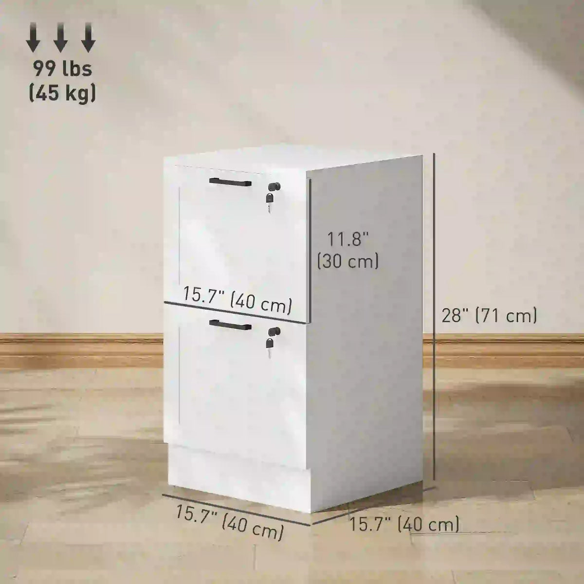 2 Drawer Filing Cabinet with Lock, Office Storage, A4 Letter Size, White Office Cabinets & Cupboards at Gallery Canada