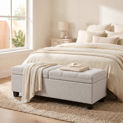 51.2" Storage Ottoman Bench, End of Bed Bench, Cream White Storage Ottomans & Benches at Gallery Canada