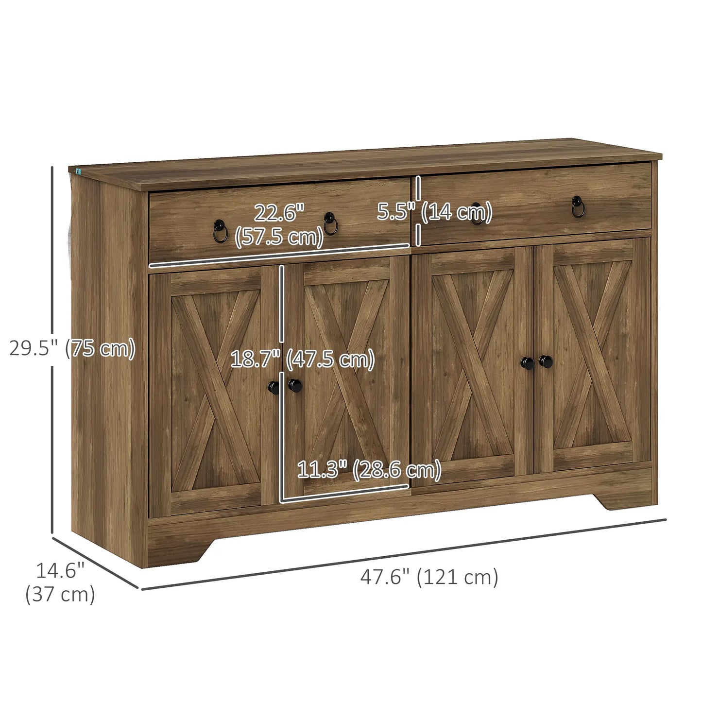 Sideboard Cabinet, 2 Drawers, 4 Barn Doors, 2 Adjustable Shelves, Light Brown Bar Cabinets at Gallery Canada