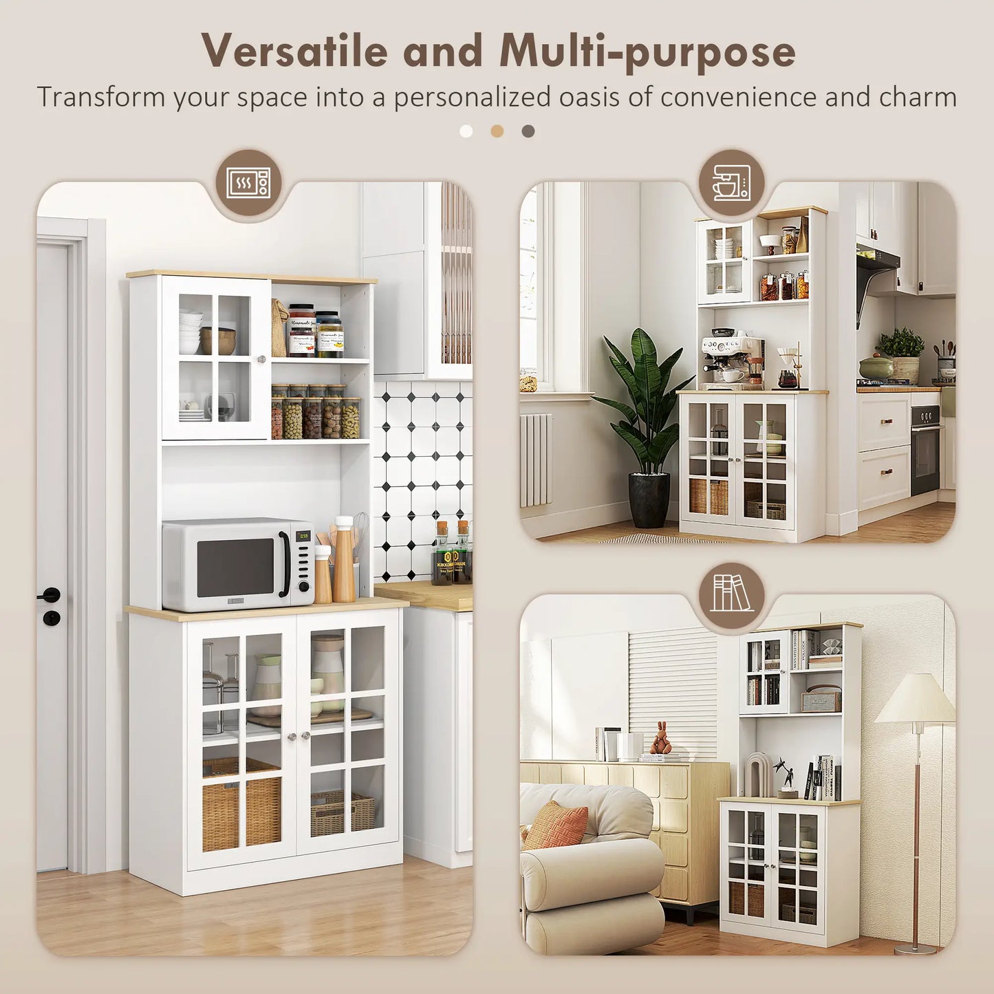 Kitchen Buffet with Hutch, 3 Cabinets, 2 Shelves, White Kitchen Pantry Cabinets at Gallery Canada