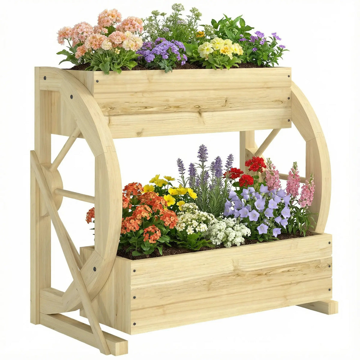 Wooden Wagon Planter Box, 2-Tier Raised Garden Bed, Wooden Wooden Planter Boxes at Gallery Canada