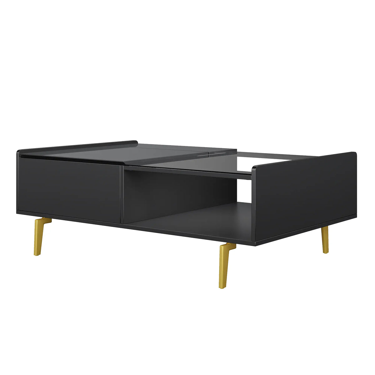 LED Coffee Table, Glass Top, Adjustable Height, Storage, 43.5" L x 21.5" W x 15.5" H, Black Coffee Tables at Gallery Canada