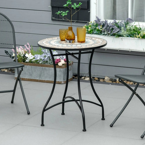 Round Mosaic Patio Table, Metal Frame, Outdoor Garden Furniture, Green