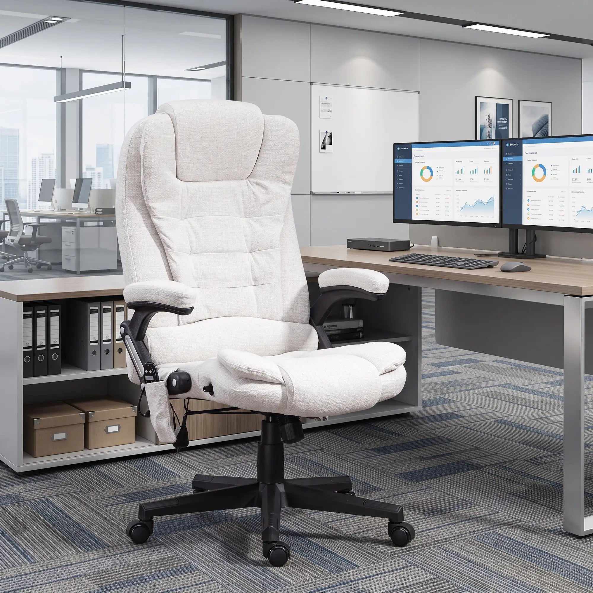 Reclining Massage Office Chair, High Back, Swivel Wheels, White Massage Chairs at Gallery Canada