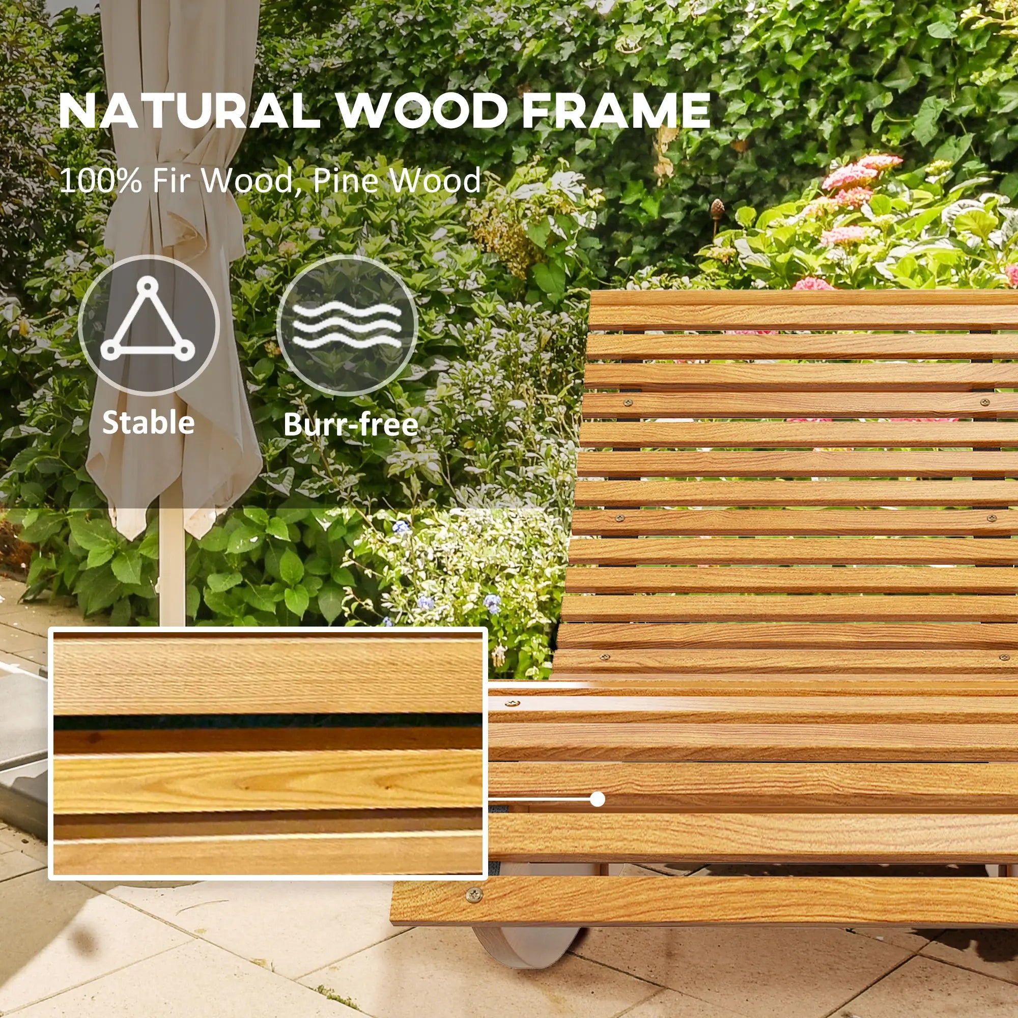 Outdoor Rocking Chair, Wooden Slatted Seat, 51.2