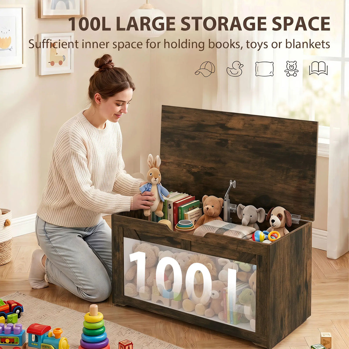 31.5 Inches Storage Chest with Safety Hinge, Rustic Brown Storage Cabinets at Gallery Canada