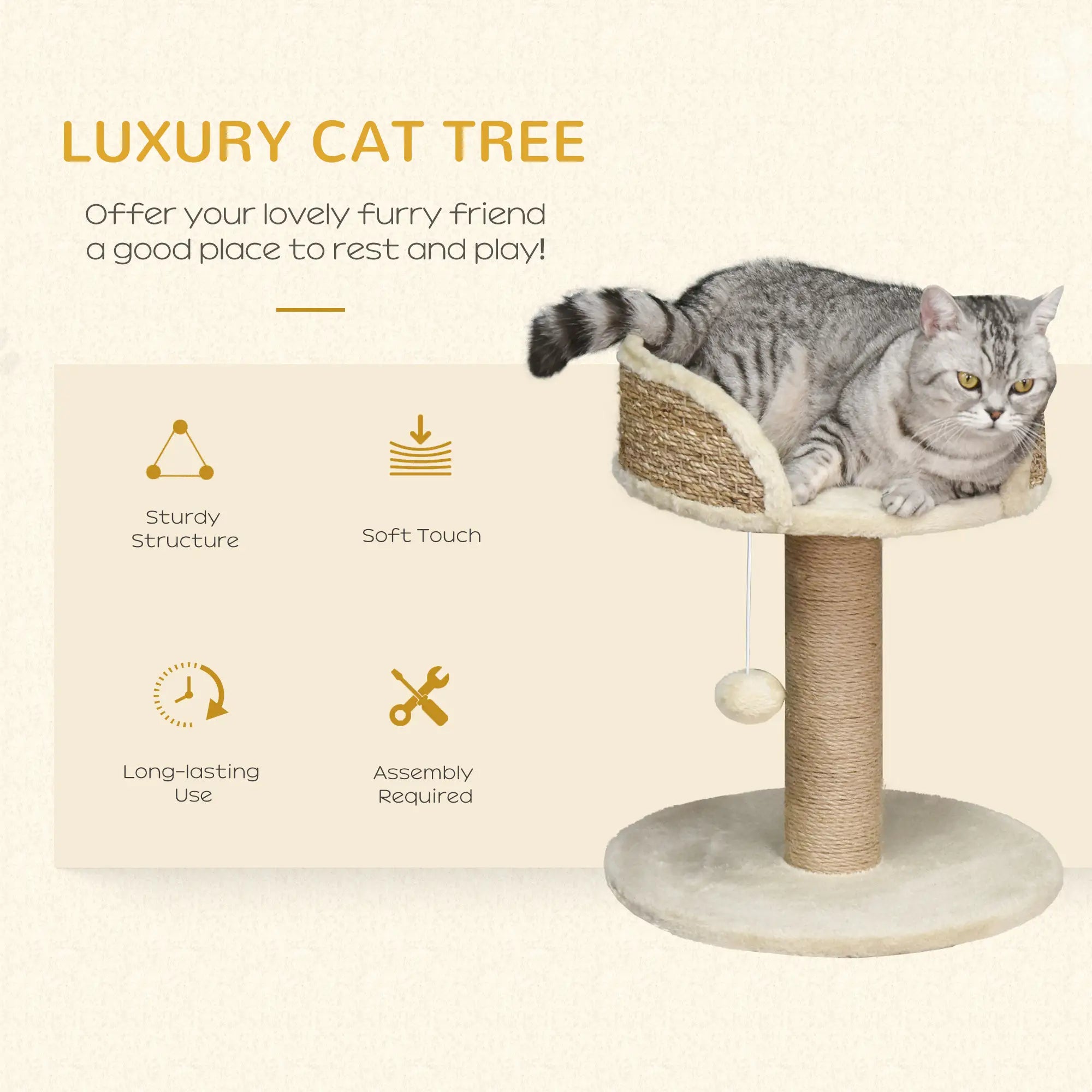 Cat Tree with Scratching Post, Toy Ball, Perch, 16