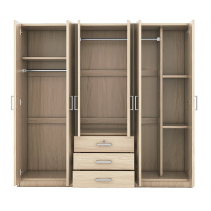 Wooden Wardrobe, 3 Drawers, MDF, Silver Handles, 71" L x 19" W x 68" H, Natural Clothing Storage at Gallery Canada