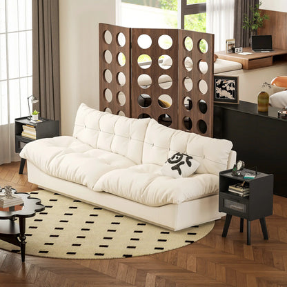 Modern Nightstands Set of 2, Charging Station, Storage, Glass Door, Black Side Tables at Gallery Canada