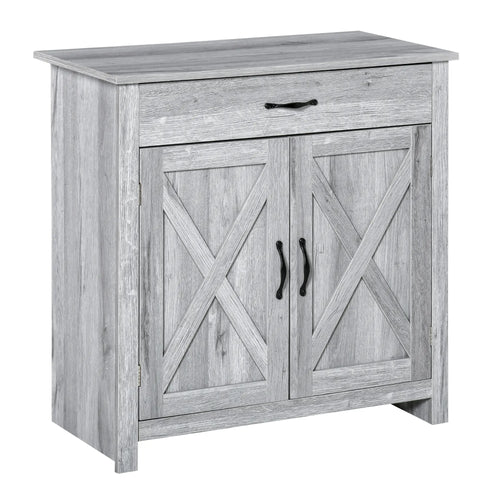 Farmhouse Sideboard Buffet Cabinet, Grey Grain, Barn Door Storage, Grey