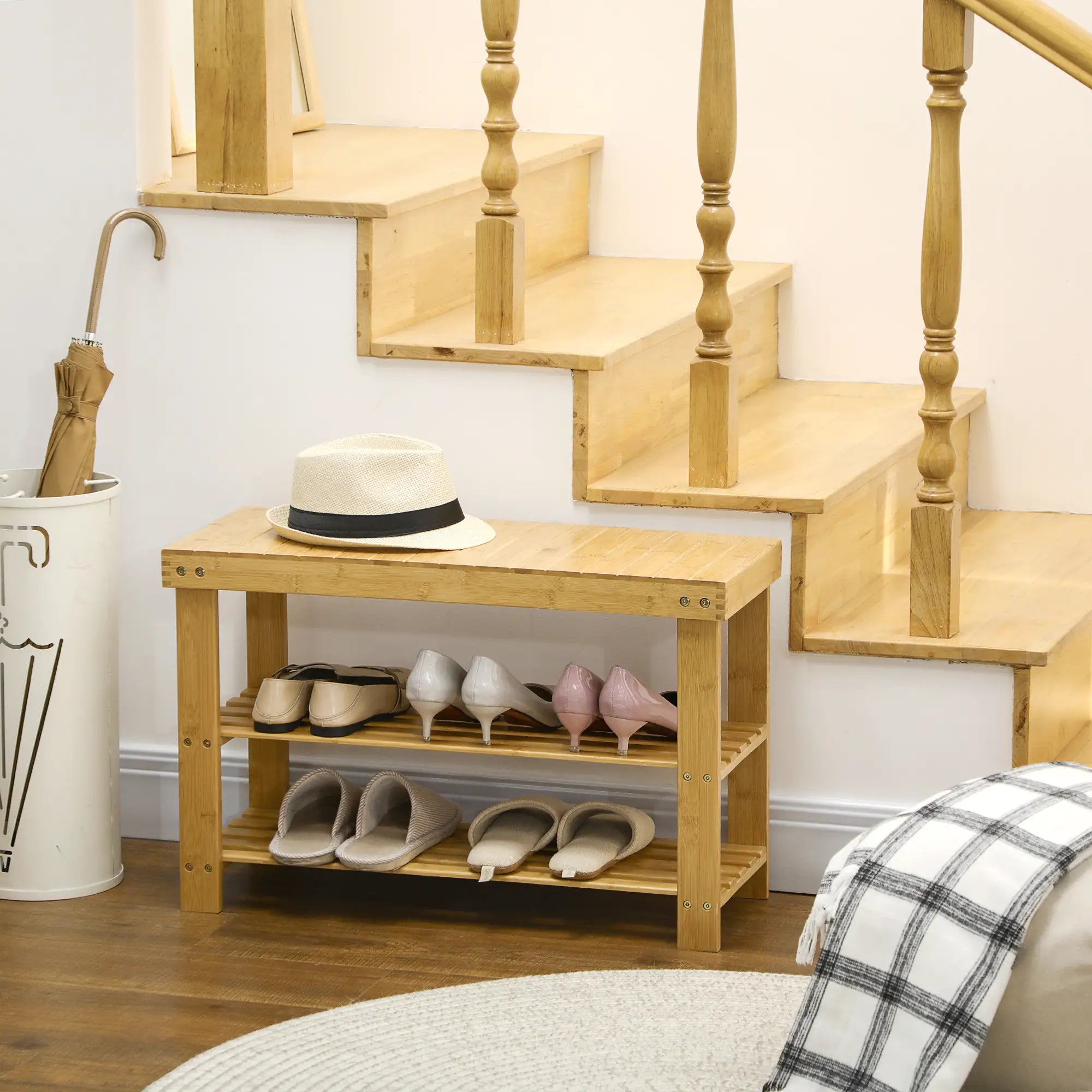 3-Tier Bamboo Shoe Bench, Natural Wood, 2 Shelves Shoe Storage Cabinets & Racks at Gallery Canada
