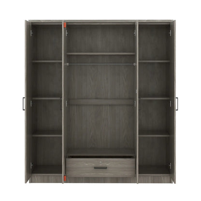 Wardrobe with Hanging Rail, Locking Drawer, Black Handles, 59" L x 20" W x 68" H, Grey Clothing Storage at Gallery Canada