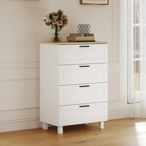 4 Drawer Dresser, Solid Wood Legs, White