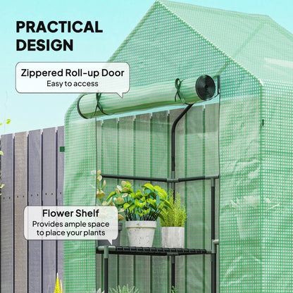 3-Tier Mini Greenhouse, 4 Shelves, Roll-Up Door, 56" x 29" x 77", Green Walk In Greenhouses at Gallery Canada