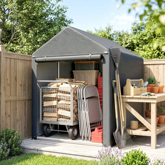 Bike Storage Shed, Motorcycle Shelter, Galvanized Steel, 4x6 Ft, Green Sheds Dark Grey at Gallery Canada