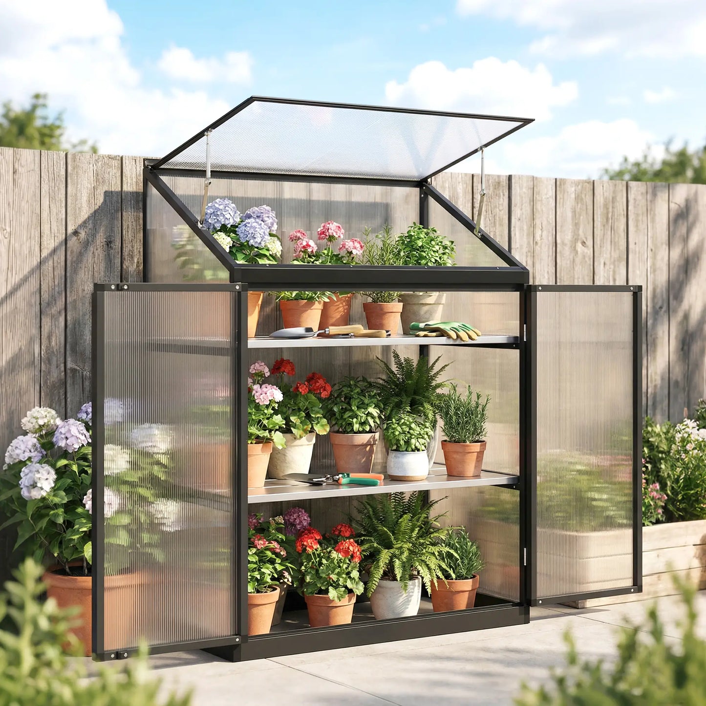 Polycarbonate Greenhouse With 2-Tier Shelves, Black Cold Frame Greenhouses at Gallery Canada