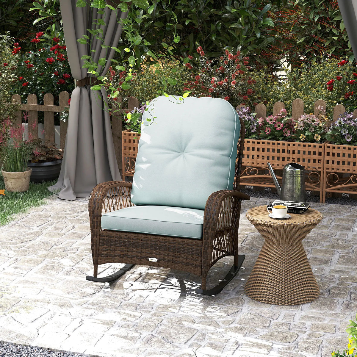 Wicker Rattan Rocking Chair, With Thick Cushions, Light Green Outdoor Rocking Chairs at Gallery Canada