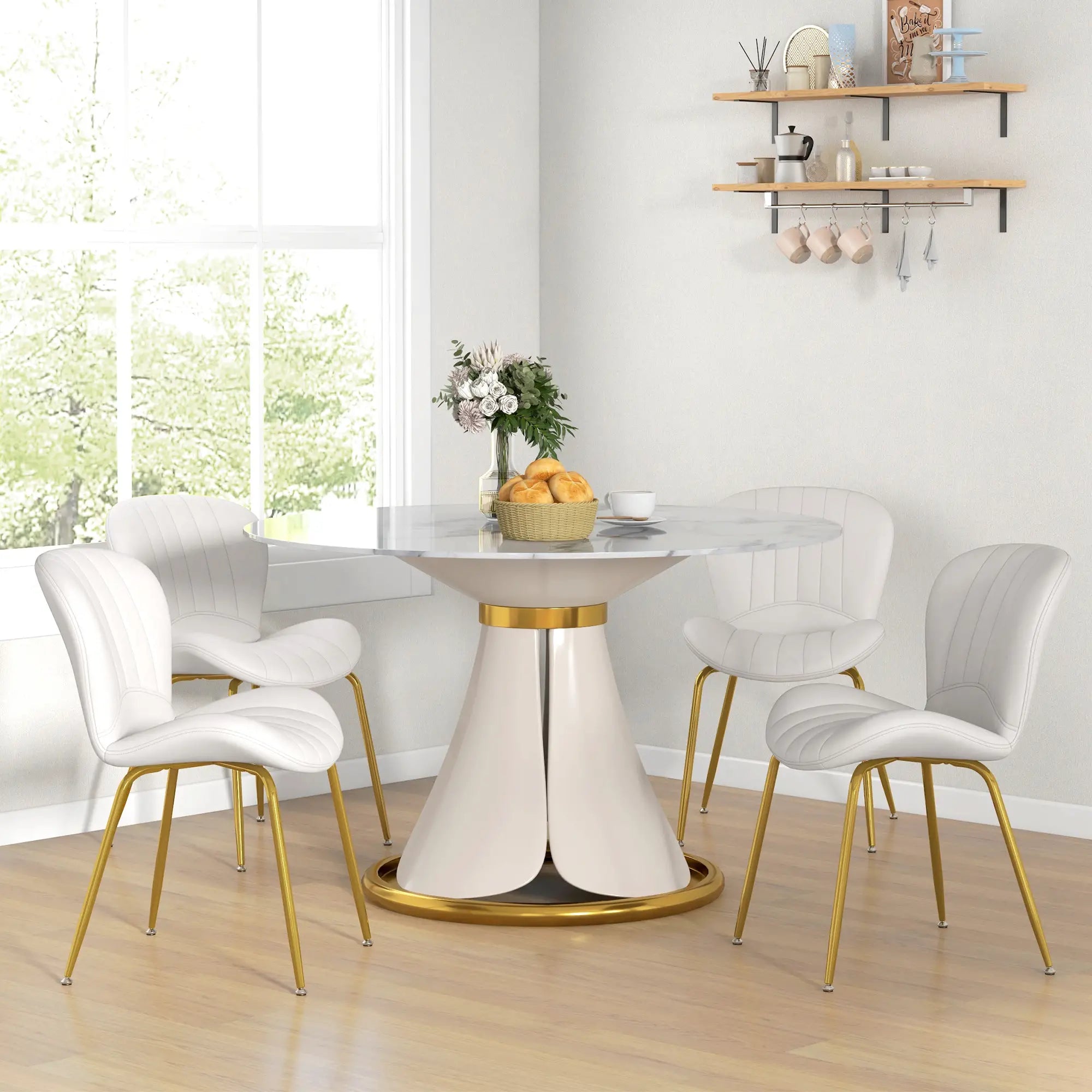 Modern Dining Chairs Set of 4, Cushioned Backrest, Cream White Dining Chairs at Gallery Canada