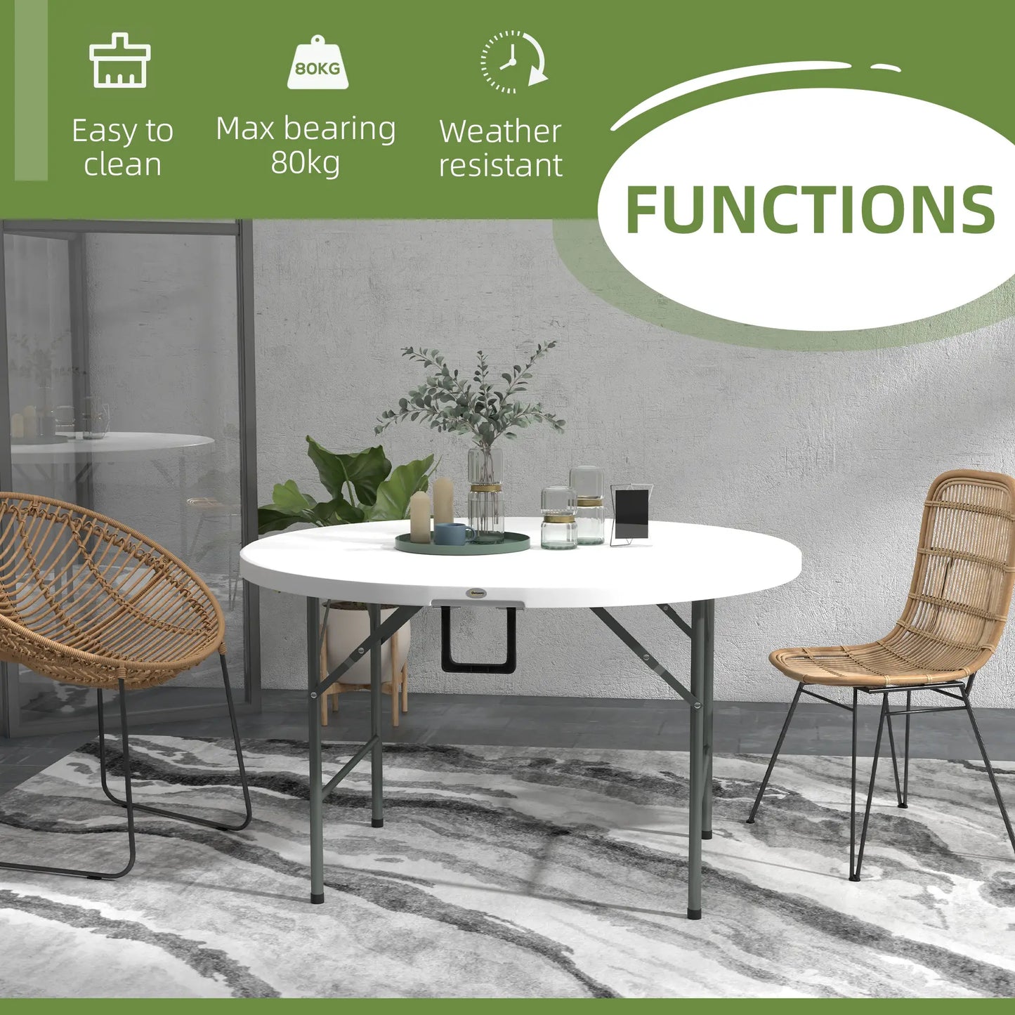 48" Folding Patio Table, Outdoor HDPE Picnic Table, White Patio Side Tables at Gallery Canada