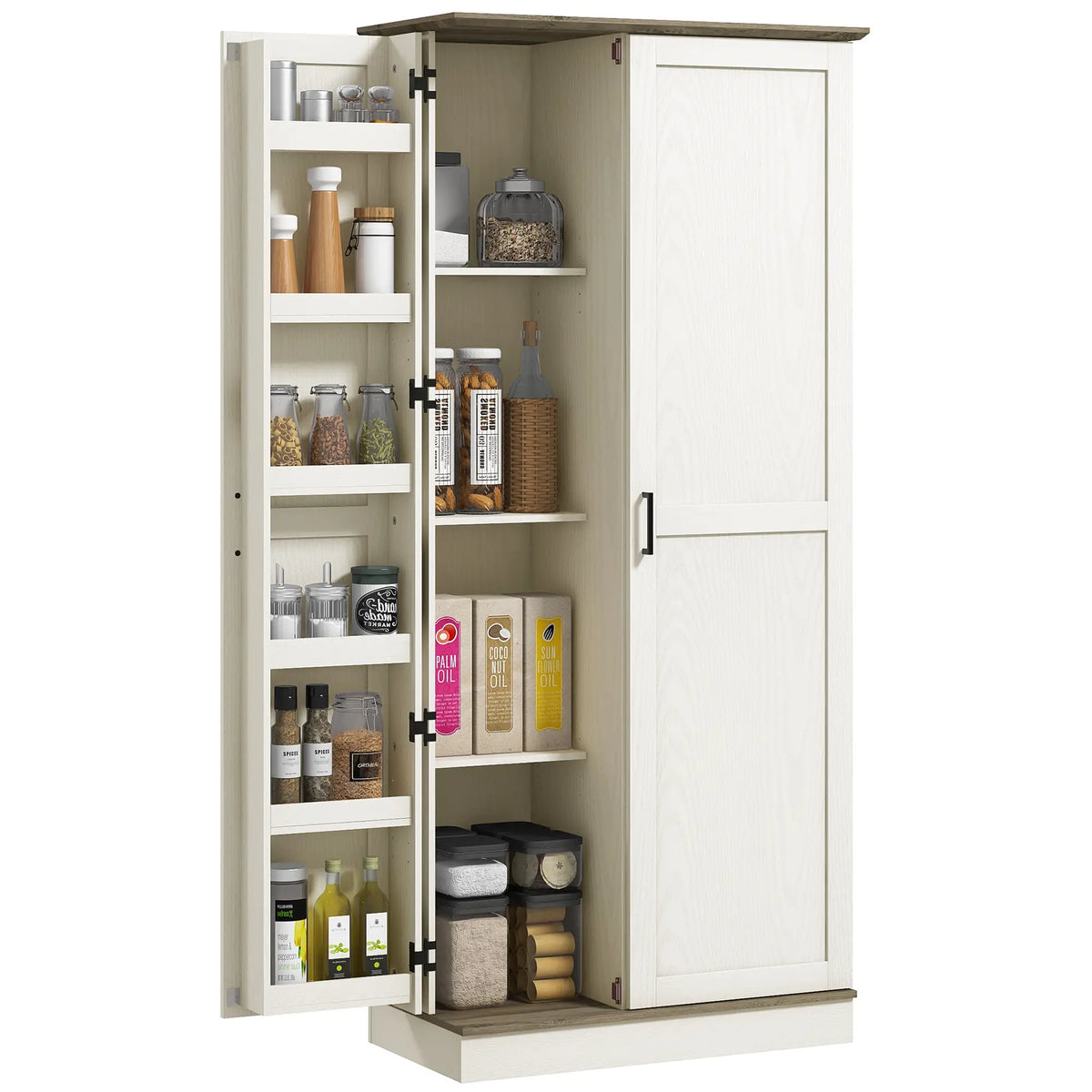 70" Tall Kitchen Pantry Cabinet, Adjustable Shelves, Cream White Kitchen Pantry Cabinets Cream at Gallery Canada