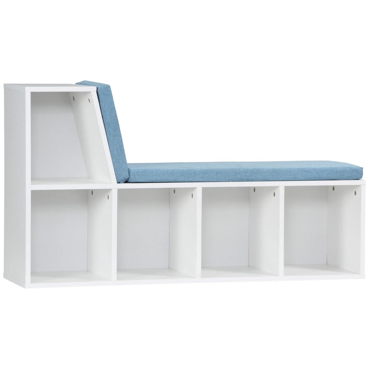 5-Cube Bookshelf with Storage, Cushioned Reading Nook, Blue Small Bookshelves White, Blue at Gallery Canada