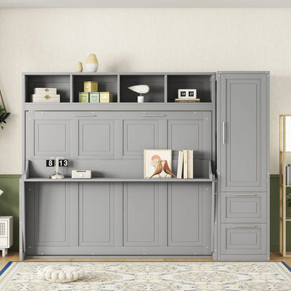 Murphy Bed with Closet, Drawers, 112" L x 21.5" W x 78.5" H, Grey Bed Frames at Gallery Canada
