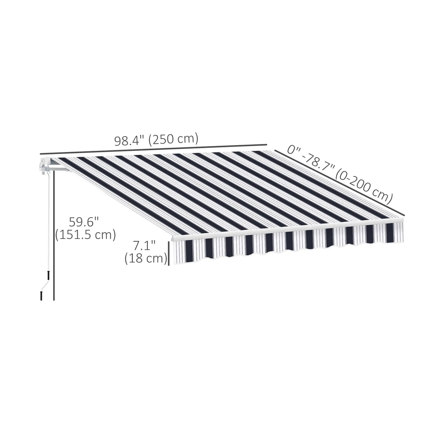 8' x 7' Retractable Awning, UV Water-Resistant Fabric, Aluminum Frame, Blue White, Blue Deck Awnings at Gallery Canada