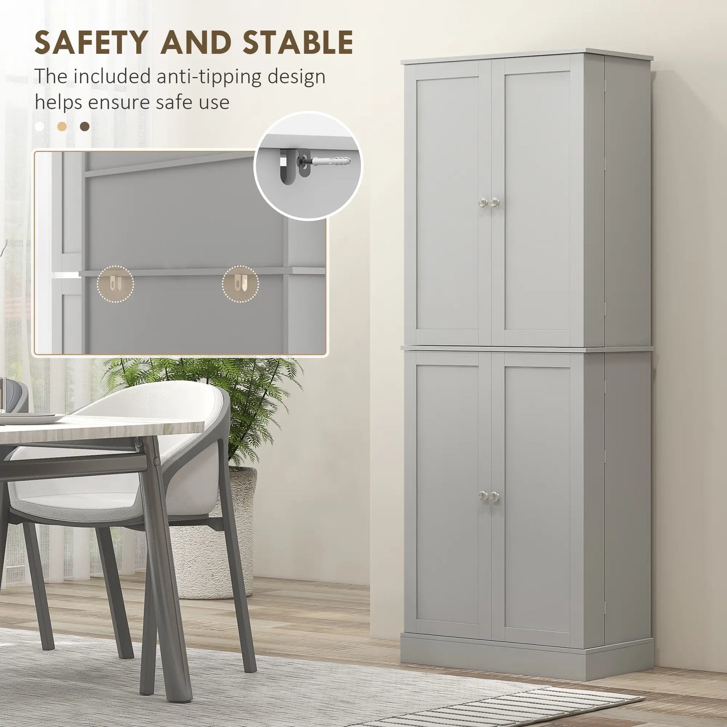 65" Kitchen Pantry Cabinet, 4 Doors, 16 Shelves, Grey Kitchen Pantry Cabinets at Gallery Canada