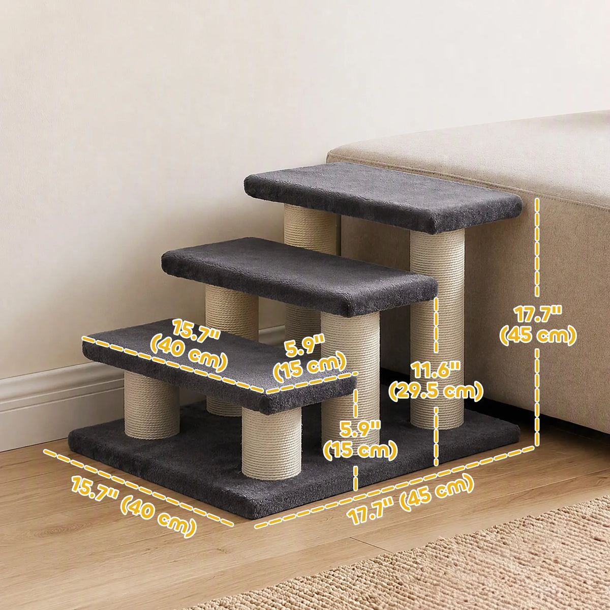 Cat Trees 3 Tier Pet Stairs, Dog Cat Steps Scratching Post, Dark Grey Dog Stairs at Gallery Canada