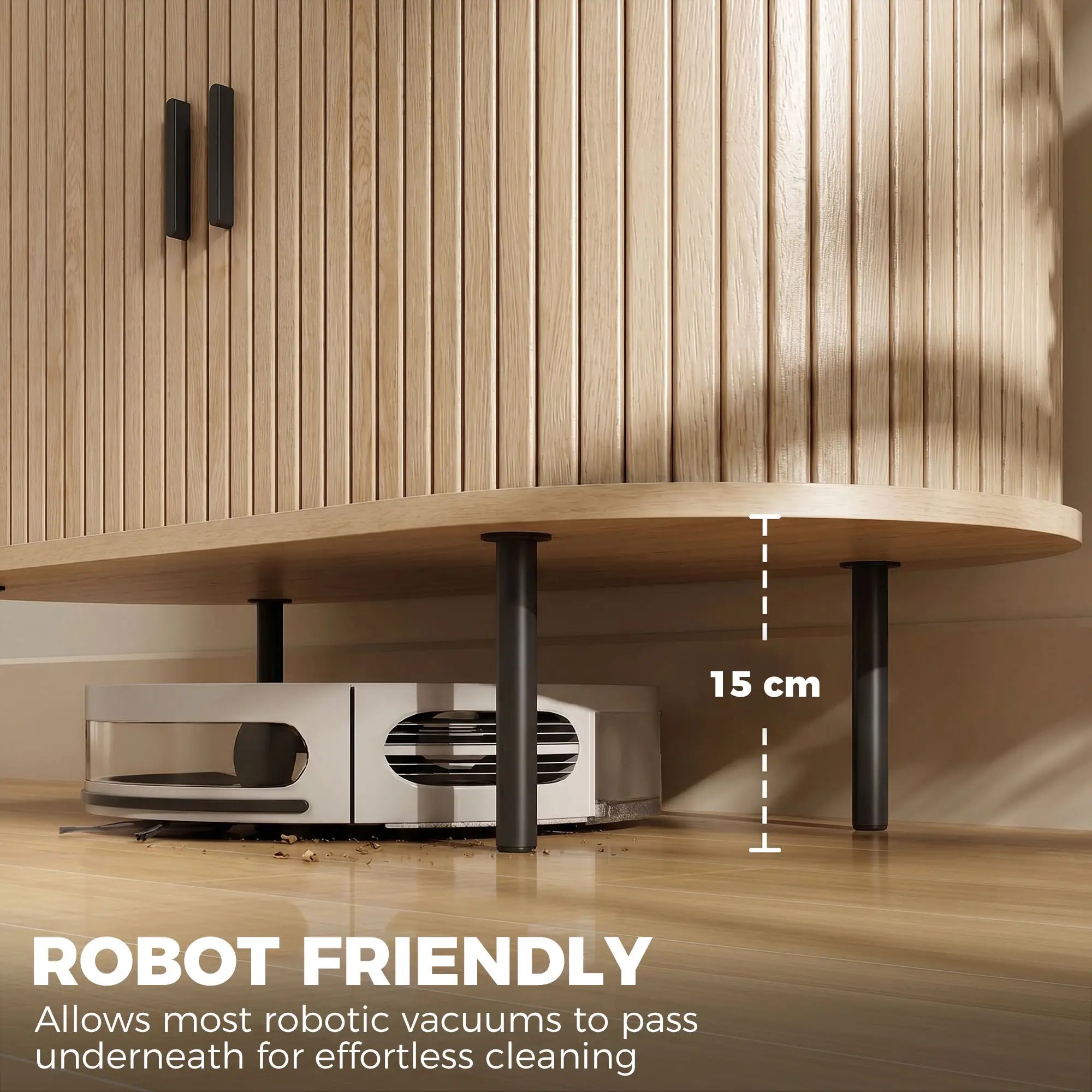 Sideboard Buffet Cabinet with Curved Tambour Doors, Natural Wood, Natural Wood Storage Cabinets at Gallery Canada