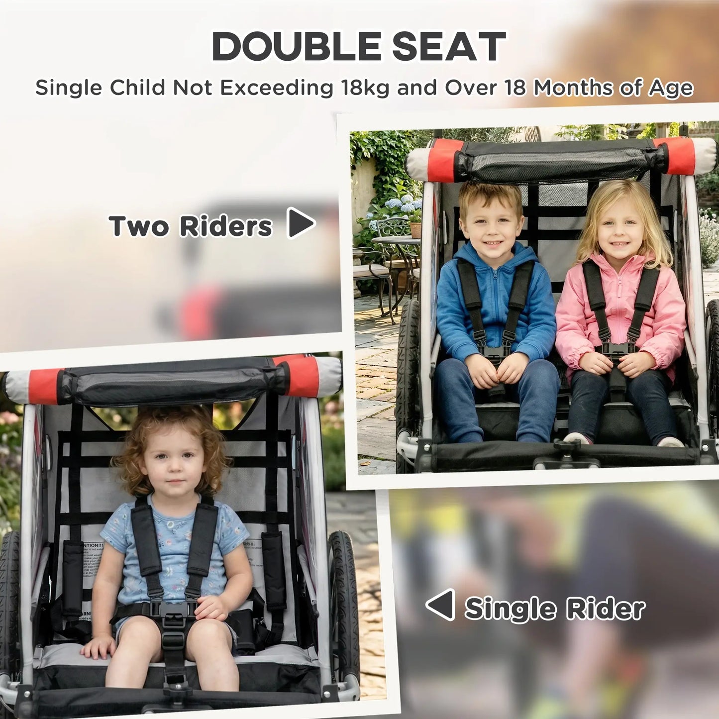 2 Seat Bike Trailer, Double Jogging Stroller, Handbrake, Red Kids Bike Trailers at Gallery Canada