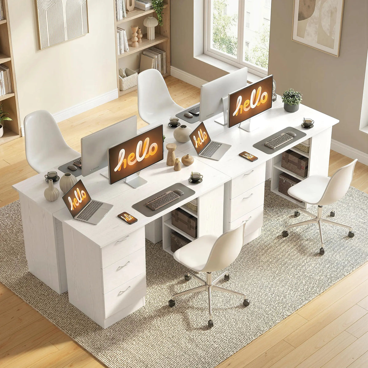 47" Writing Desk With 3-Tier Shelves, 3 Drawers, White Writing Desks at Gallery Canada
