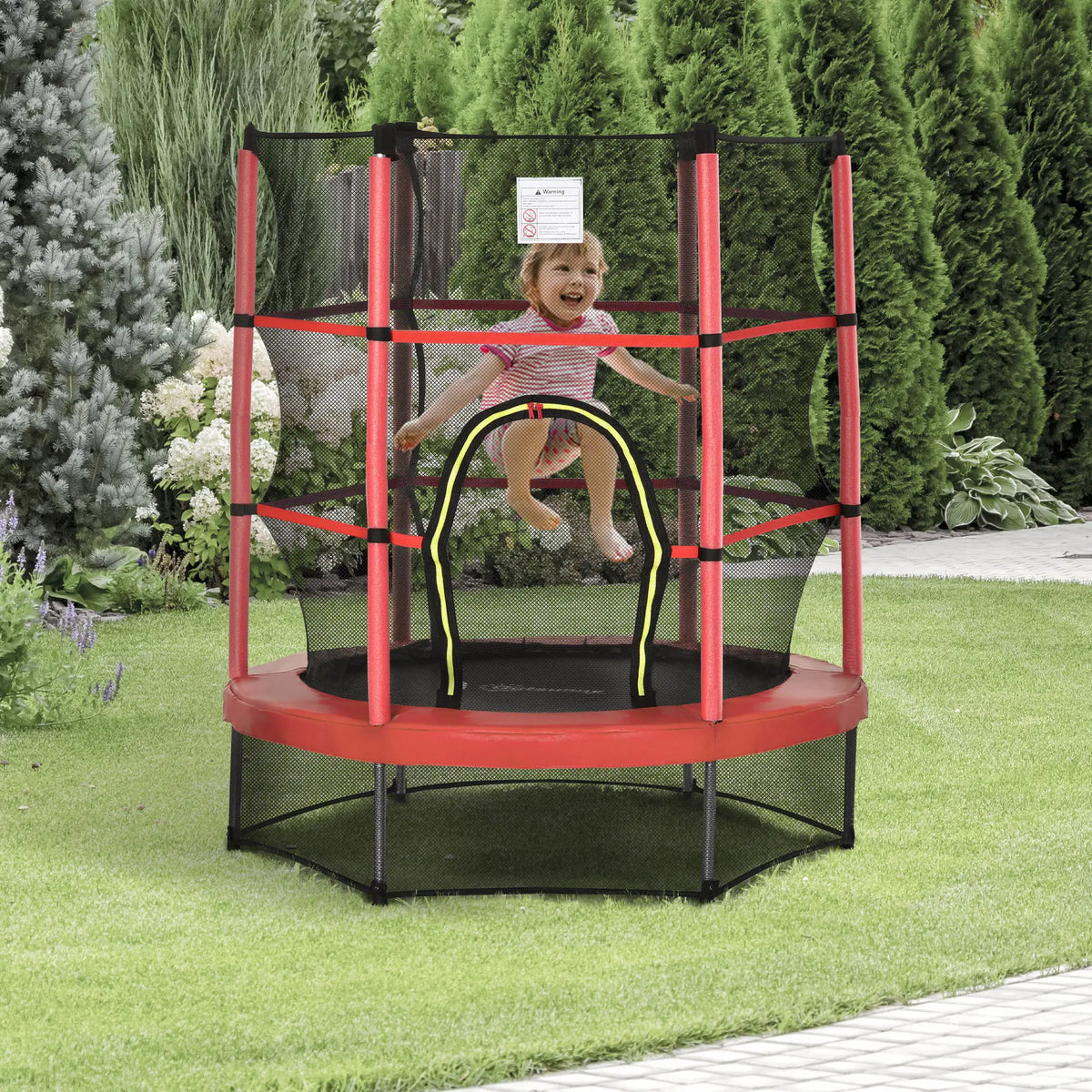 55" Kids Trampoline with Enclosure Net, Indoor/Outdoor, Age 3-6, Red Trampolines at Gallery Canada