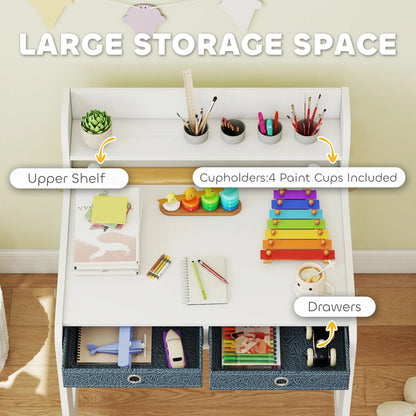 Kids Study Table and Chair Set, Art Desk with Storage Shelf, 3-8 Year Old Kids Desk Sets at Gallery Canada