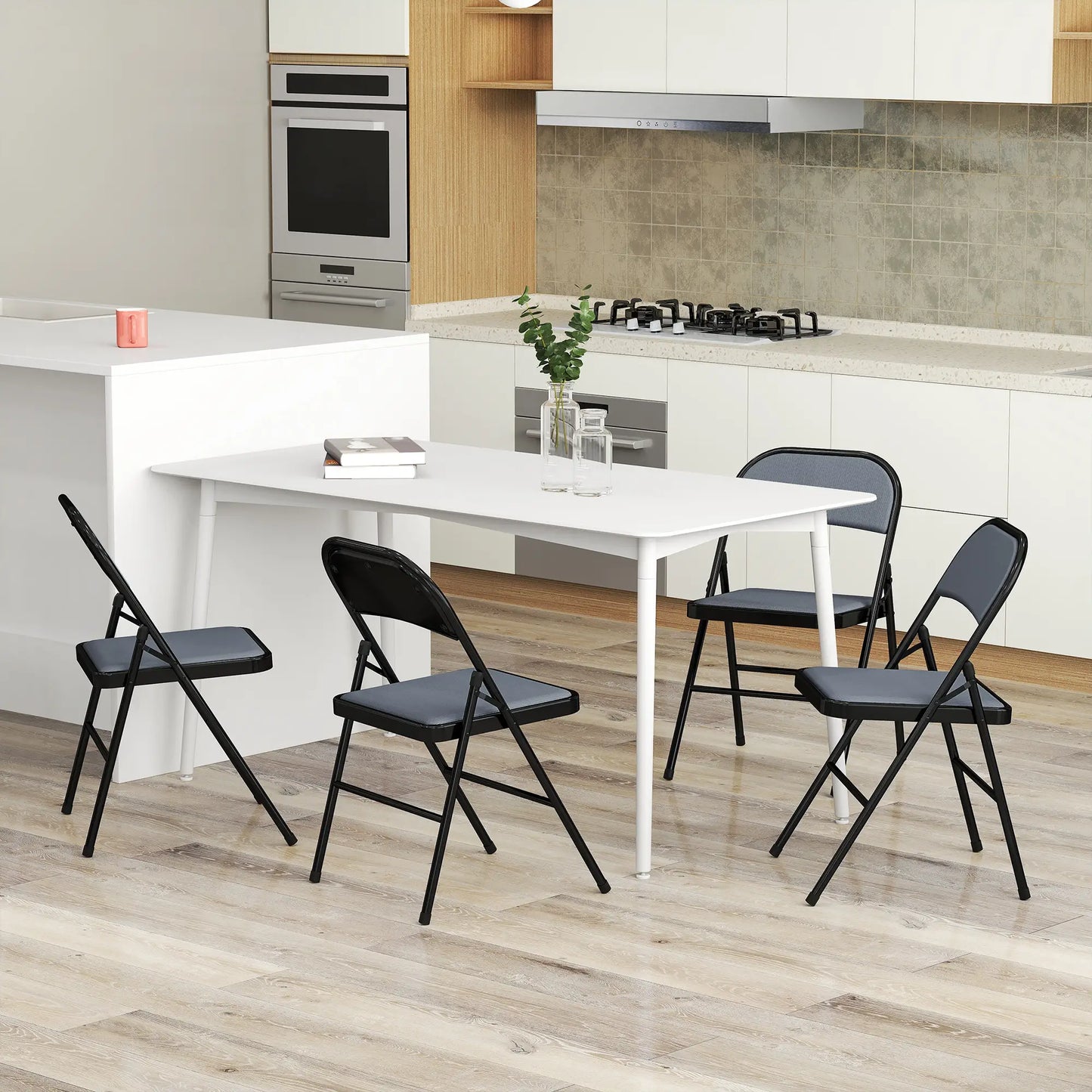 Set of 4 Metal Foldable Chairs, Corduroy Padded, Grey Dining Chairs at Gallery Canada