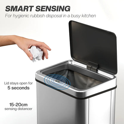 10.6 Gallon Automatic Garbage Can, Soft-Close Lid, Touchless, Fingerprint Resistant Stainless Steel Household Supplies at Gallery Canada