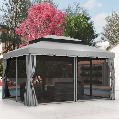 13' x 10' Gazebo, Polyester Roof, Mesh Sidewall, Aluminum Frame, Light Grey Gazebos at Gallery Canada