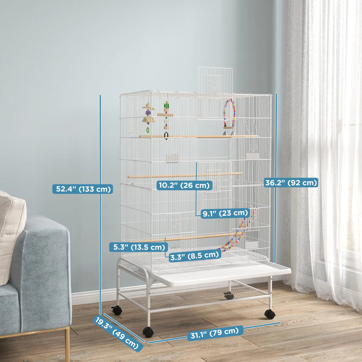 52" Bird Cage With Rolling Stand, Toys, For Budgies Canaries, White Bird Cages at Gallery Canada