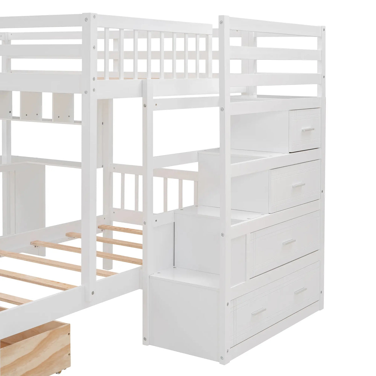Over Twin Bunk Bed with Desk, Drawers, Shelves, 98" L x 80" W x 64.5" H, White Bed Frames at Gallery Canada