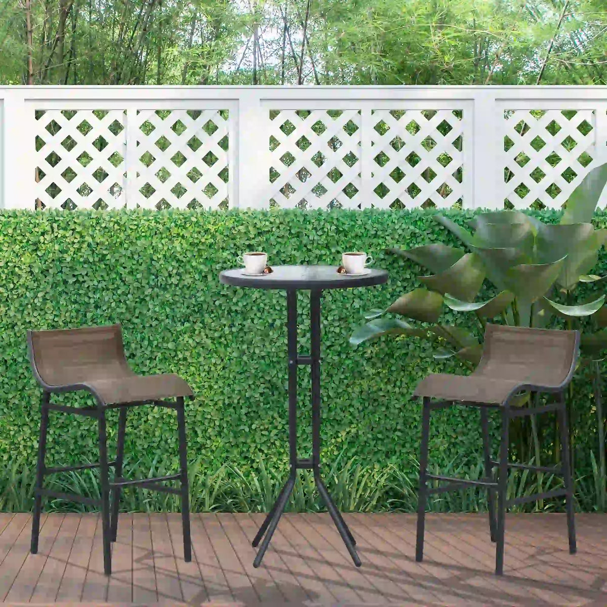 Patio Bar Set, 2 Bar Stools & Glass Table, Tan Bistro Sets at Gallery Canada