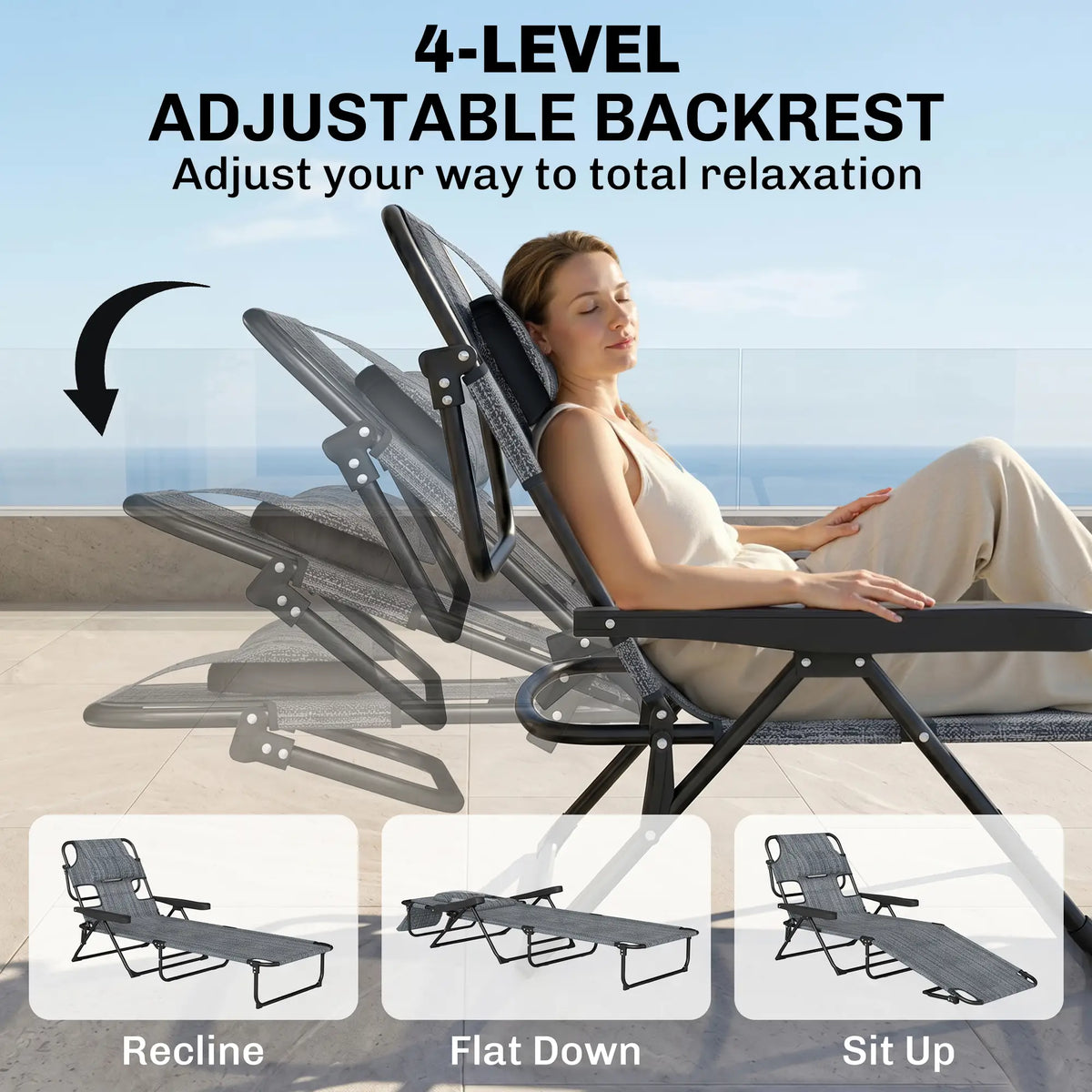 Folding Lounge Chair, Reclining Back, Mixed Grey, Grey Lounger Chairs at Gallery Canada