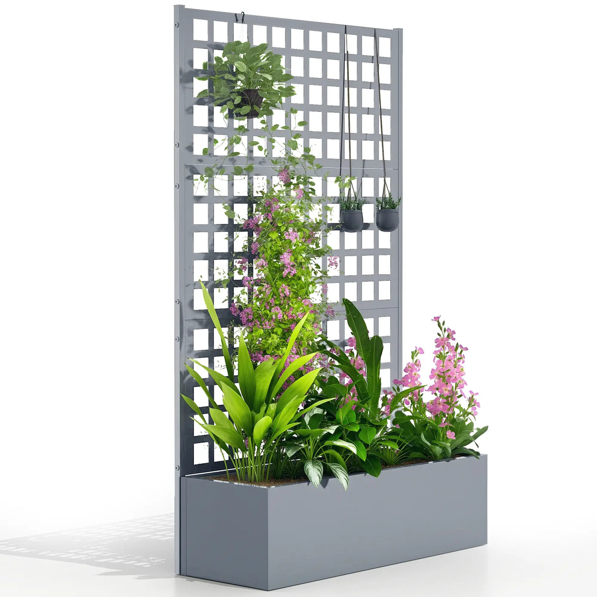 Galvanized Raised Garden Bed Planter Box With Trellis, 43"x16"x70", Grey Wood Effect, Grey Galvanized Planter Boxes at Gallery Canada