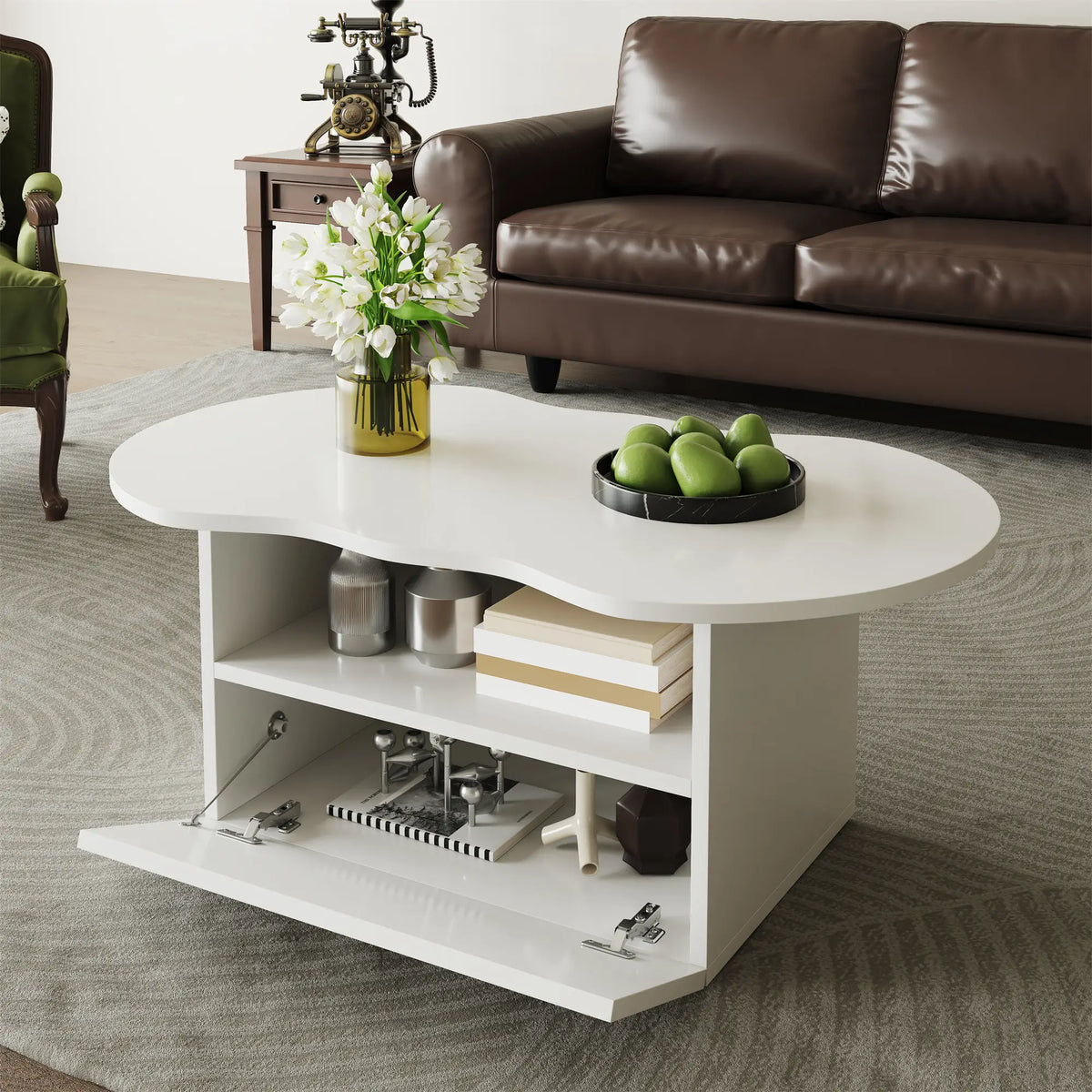 Coffee Table with Drawer, Open Storage, 39.5" L x 23.5" W x 15" H, White Coffee Tables at Gallery Canada