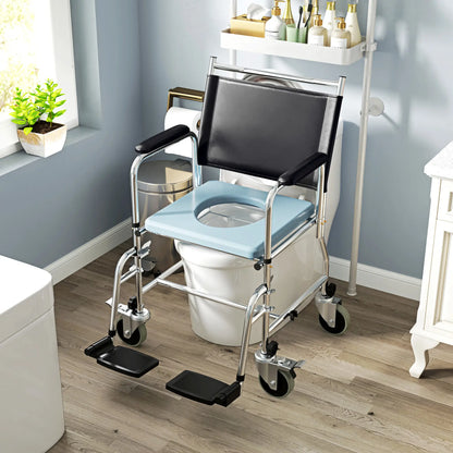 Rolling Shower Chair, Bedside Commode Wheelchair, Padded Seat, 300 lbs, Black Bath Chairs at Gallery Canada