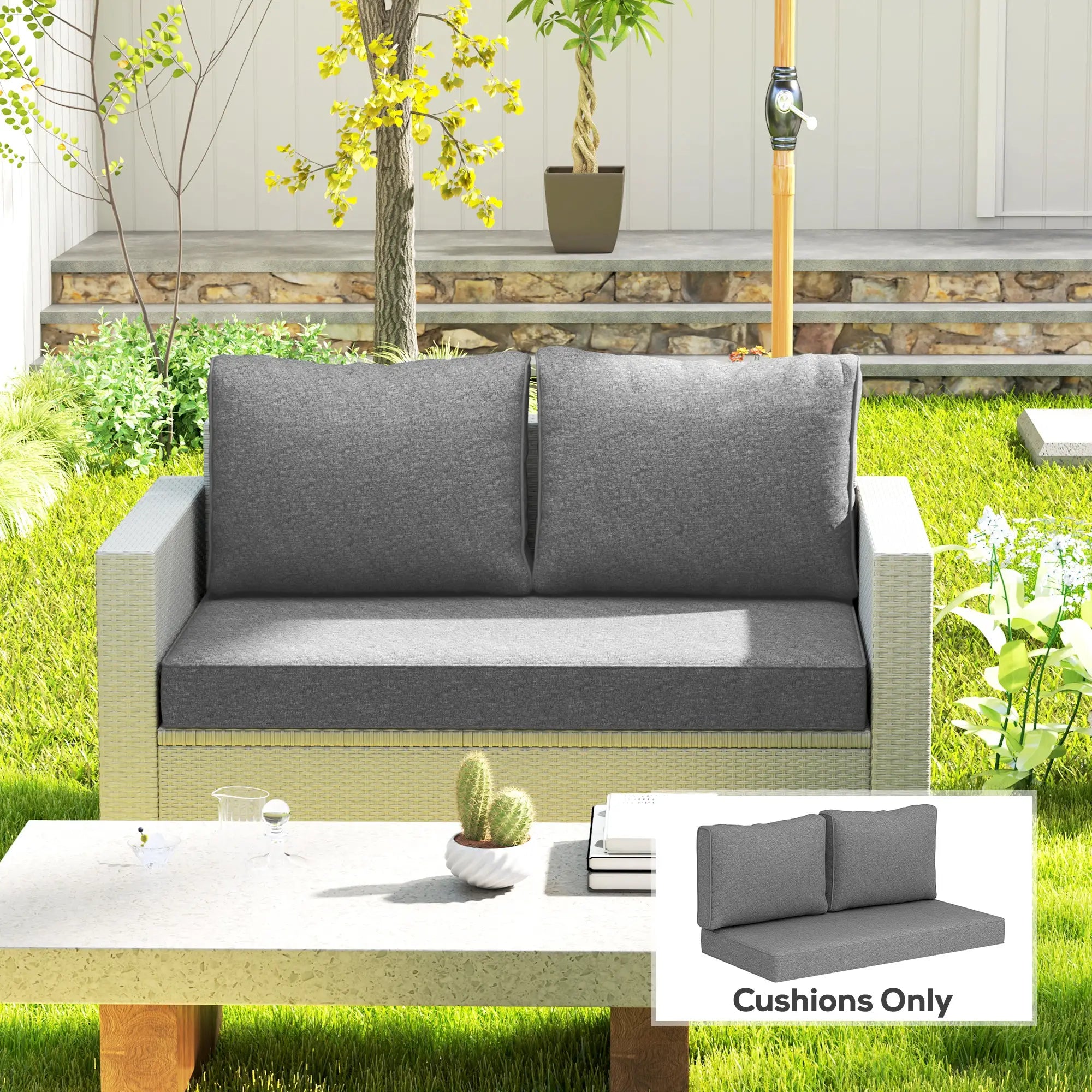 2 Seater Outdoor Cushions With Backrest, Loveseat Sofa Cushions, Grey Patio Chair Cushions at Gallery Canada