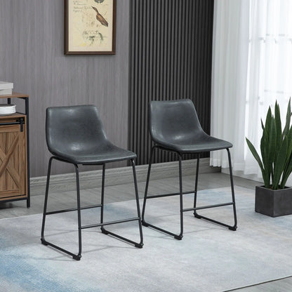Vintage PU Leather Counter Height Bar Stools, Set of 2, Black Bar Stools at Gallery Canada