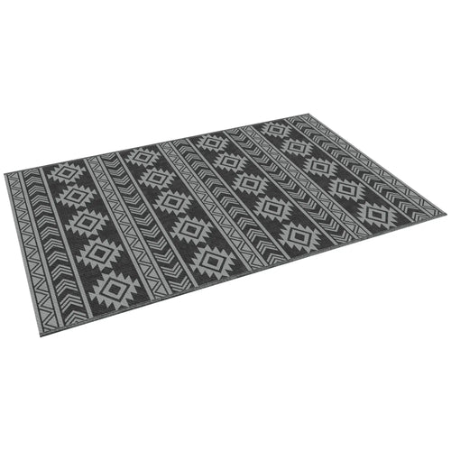 Reversible Outdoor RV Rug, Patio Mat, 6' x 9', Black & Grey