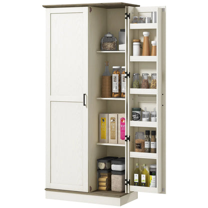 70" Tall Kitchen Pantry Cabinet, Adjustable Shelves, Cream White Kitchen Pantry Cabinets at Gallery Canada