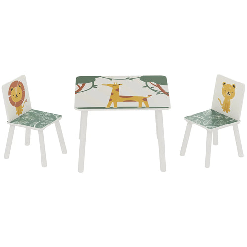 3-Piece Kids Table Chair Set Animal Pattern, Aged 3-8, Green