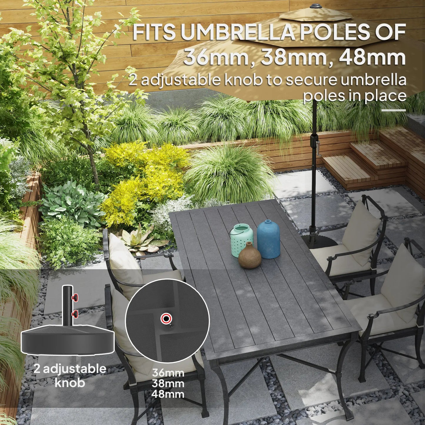 Heavy Duty Outdoor Umbrella Stand Base, Sand Water Filled, Φ22" x 15.7" H, Black Umbrella Bases at Gallery Canada